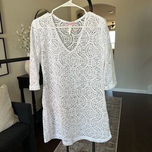 White Crochet V-Neck Coverup Dress